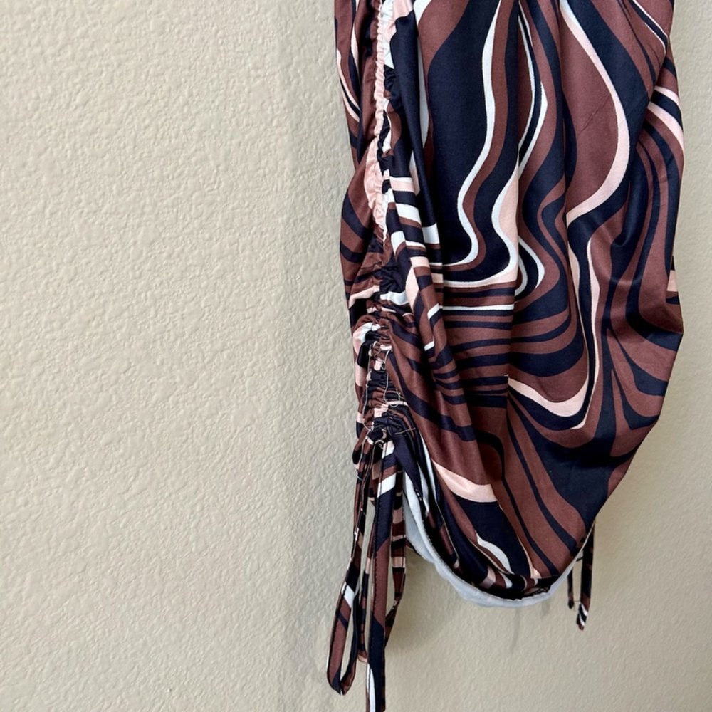 Swirl Dress Marble Brown Black White Pink Ruched Chest Sides by Shein Size XS - Picture 7 of 13